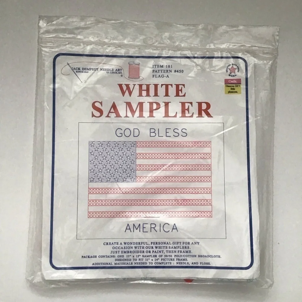 God Bless America American Flag USA Jack Dempsey Cross Stitch Kit 12x15” NEW